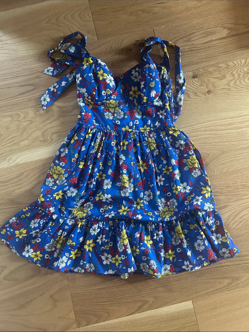 Blue Floral Tie-Shoulder Sundress for Women